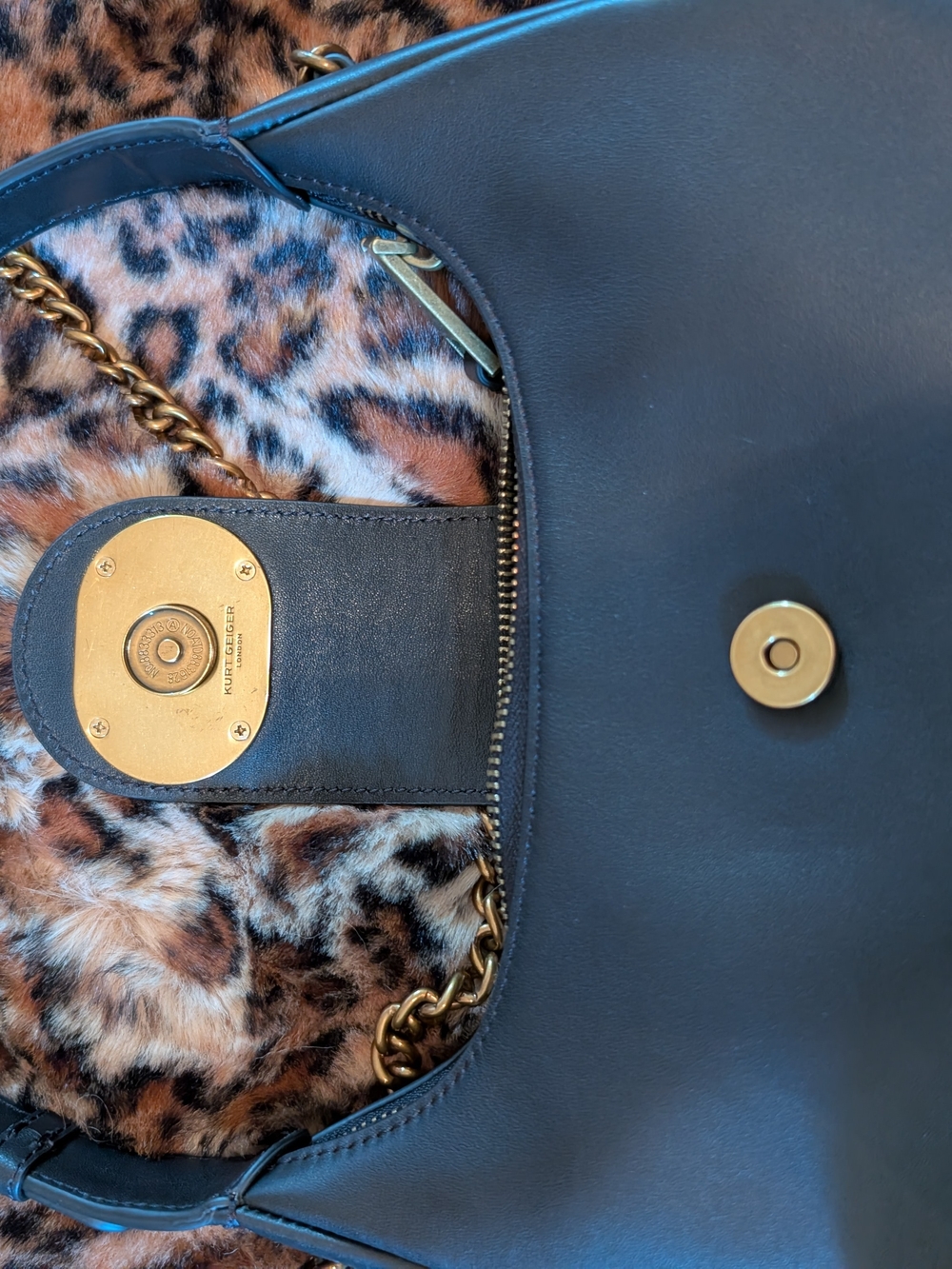 Kurt Geiger Dark Brown Leather Shoulder Bag with Gold Chain & Crystal Buckle - Picture 3 of 8